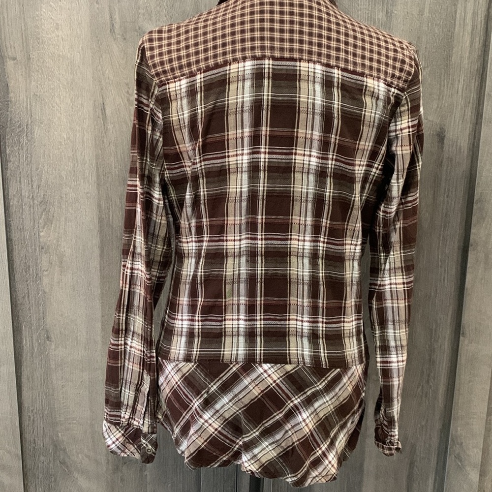 Maurice's Brown & White Plaid Button Down Long Sleeve Women's Shirt Size Small - Picture 4 of 8